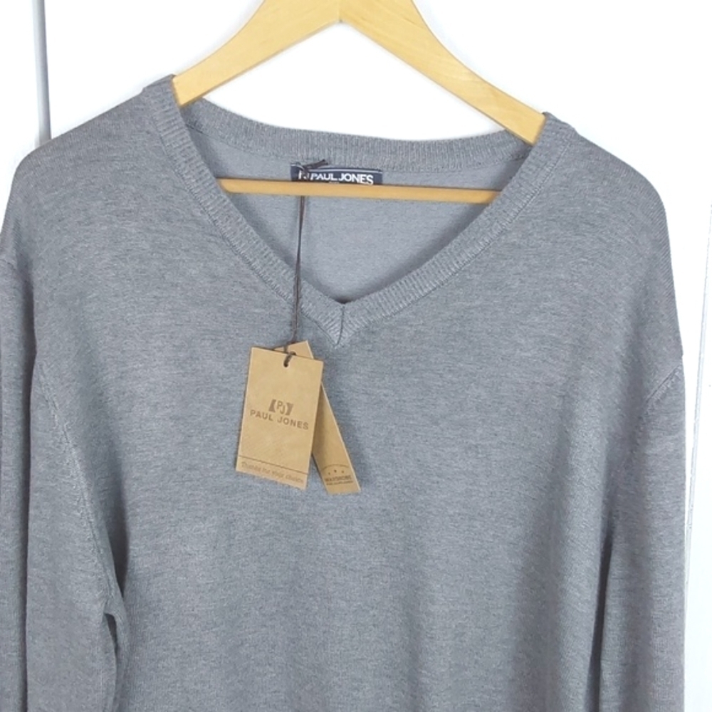 PJ Paul Jones|Mens Gray Neutral V Neck Soft Knit Luxe Preppy Thermal Shirt Sz.2X